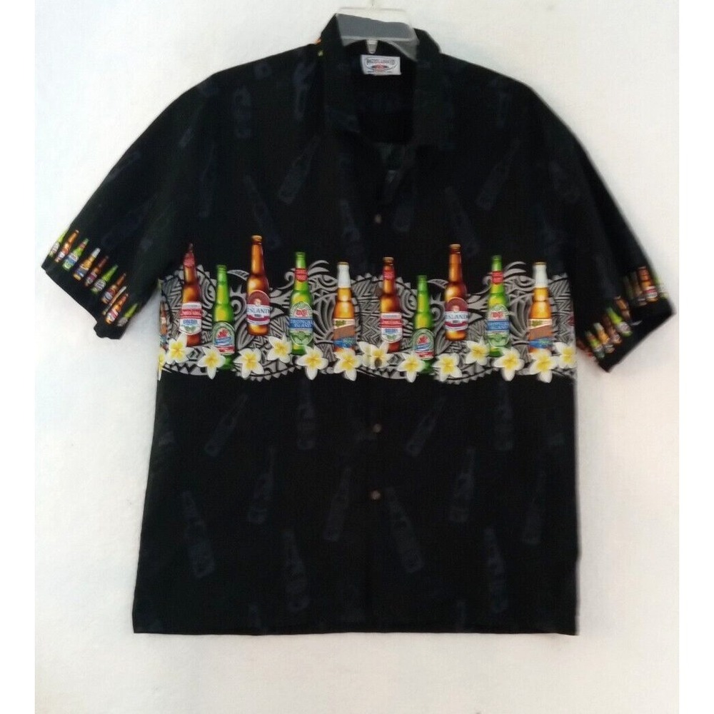 Pacific Legend BEER LOVER'S Black Vintage‎ Hawaiian Party Aloha Shirt Size 2XL